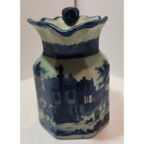 Vtg Victoria Ware Octagonal 1920's  Ironstone Blue Pitcher 7" Tall by 8" Wide - Picture 3 of 13